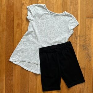 Size 6 Girls 2 pc Play Set Gray Short Sleeve Top & Black Stretch Bike Shorts